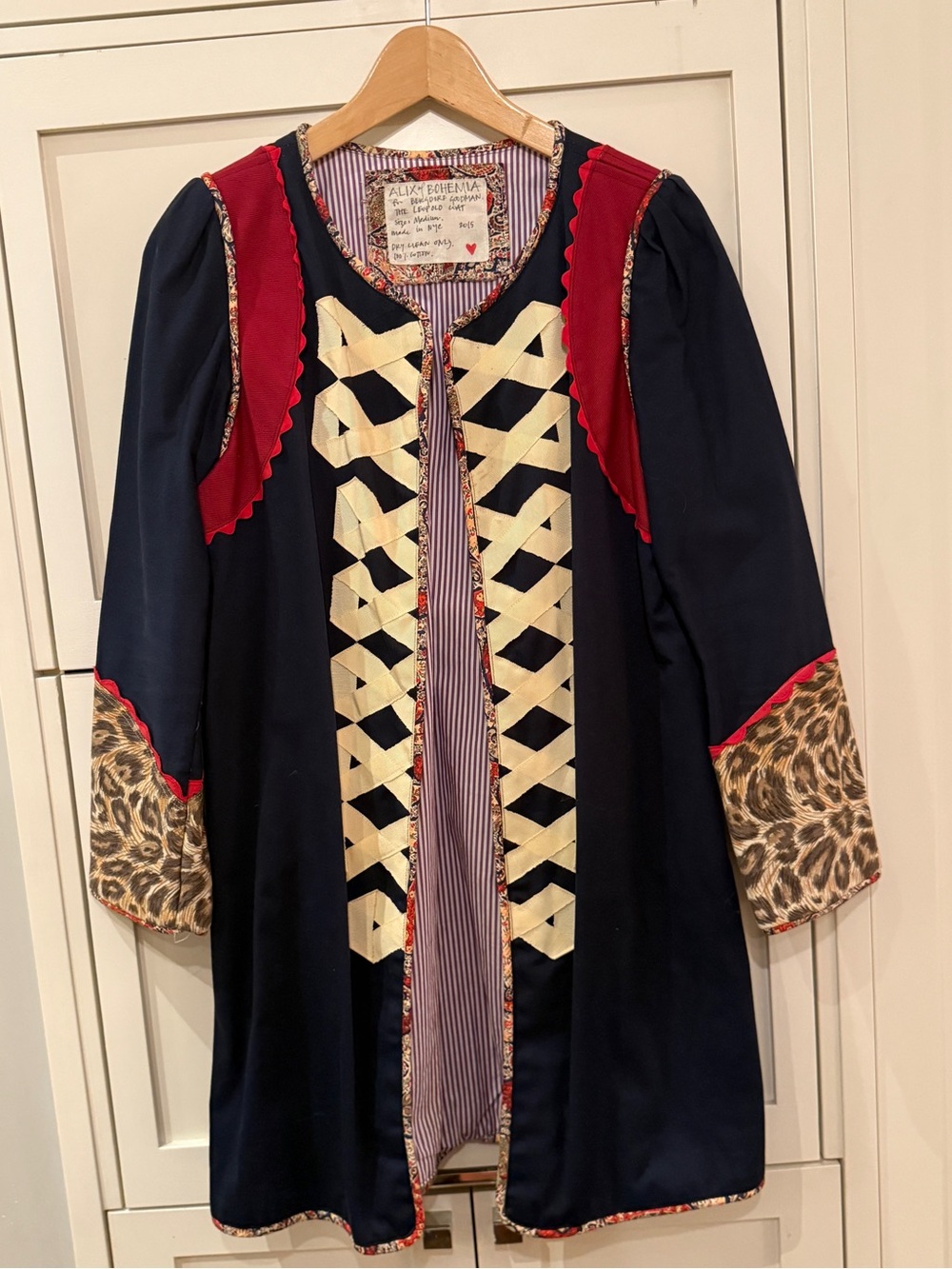 Alix Of Bohemia Navy Coat with Red Accents and Cream Lattice Front